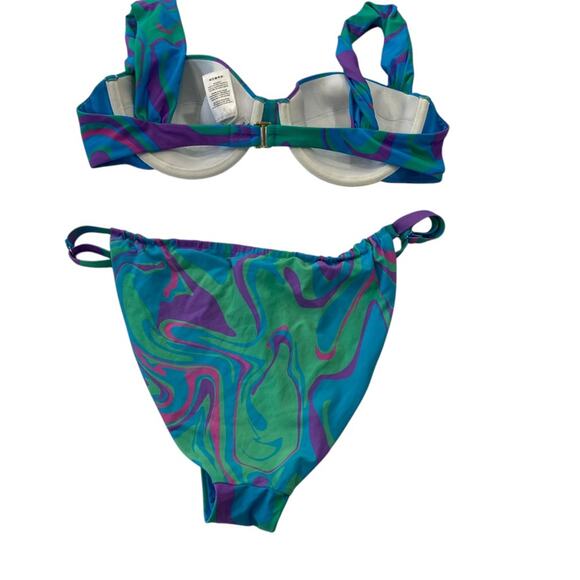 WeWoreWhat CLAUDIA Underwire Blue Purple Tanga Bikini Size LARGE - Picture 7 of 13